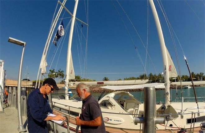 Silvano from Festina Lente ready for hull treatment - 2014 World ARC © World ARC - http://www.worldcruising.com/arc/